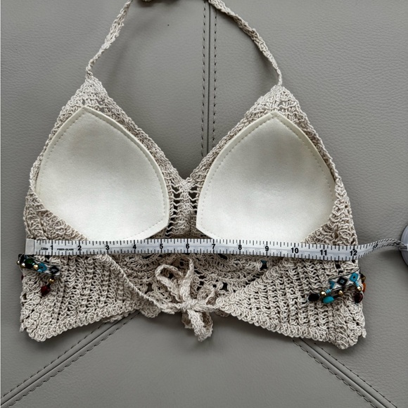 Handmade Summer Knit Halter Crop Top with Tasseled Beads - Picture 5 of 5